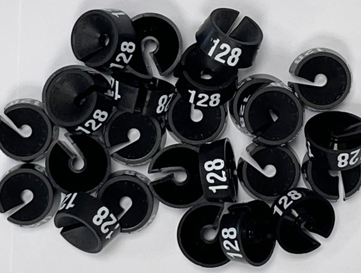 Bleijenberg Maatdopje maat 128 zwart - Maataanduiding voor kledinghangers per 25 stuks - Maatringetje Ø 20 mm - Kledinghangers - Kleerhanger - Kapstok - Mark-Brics - wisersizer