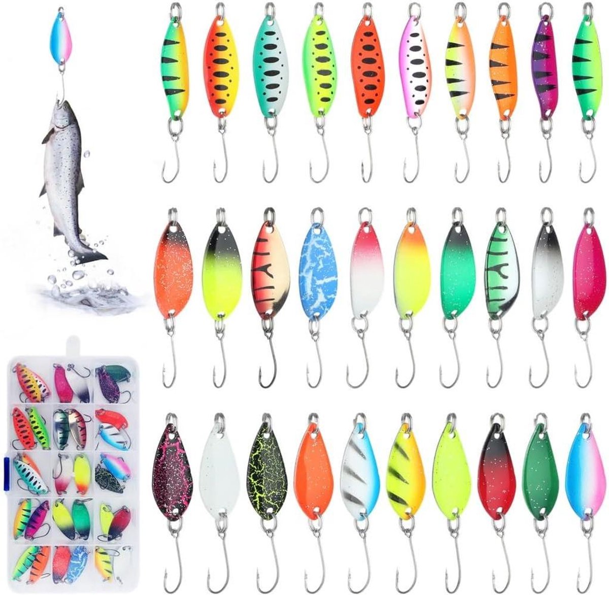 Spinner Forel Aas - Kunstaas Set - Vissen Op Forel - Hoge Zichtbaarheid - 30 Delig - Multicolor