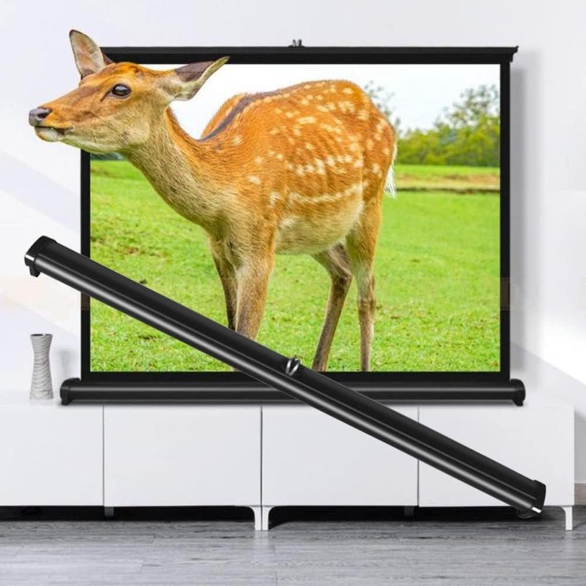 Projectiescherm Tafelmodel - Mobiel Scherm Rolbaar - Thuisbioscoop Presentaties - Snel Opzetbaar Anti-Kreukel - 50 inch 16:9 - Wit