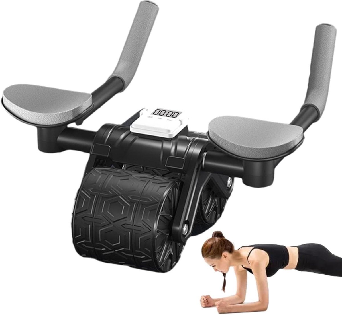 Buikspierroller - Fitnesswiel - Core Training - Automatische Rebound - 31x19x18 cm - Zwart
