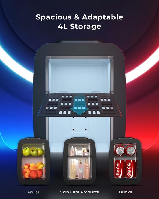Mini Koelkast 4L - 6 Blikjes - RGB Verlichting - Koelen & Warmhouden - Stil 25 dB - 220V/12V - Voor Gaming, Kantoor en Auto van MINI — afbeelding 5