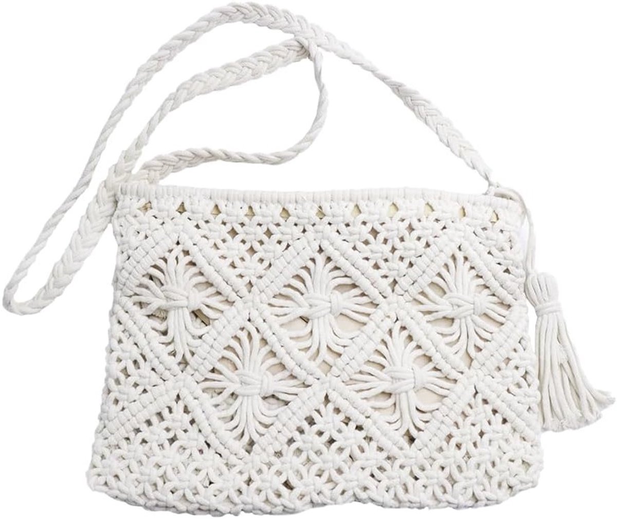MK Stoer -Crossbody portemonnee van handgeweven katoen voor dames - Strandstijl - Handgemaakt - Schouderhandtas - Zomers - Geschikt voor strand - Handgeweven - Katoen - Handtas - Messenger Bag - Dames - Zomercollectie