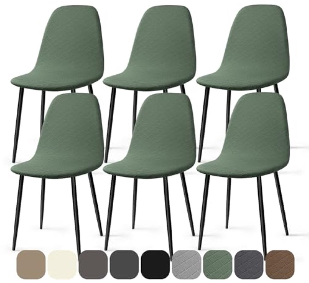 PromoHome Stretch Stoelhoes 6 Stuks Jacquard Universele Elastische Eetstoelhoezen Armloos Afneembaar Wasbaar - Groen