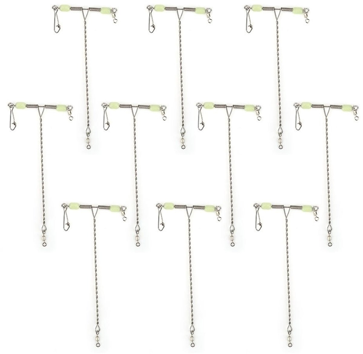 Dailygoods- Haak Connector 10 Stuks - Draaibare Vislijn - Roestvrij Staal - Duurzaam - Lichtgevende Kralen - Flexibel en Stevig - Viswartel