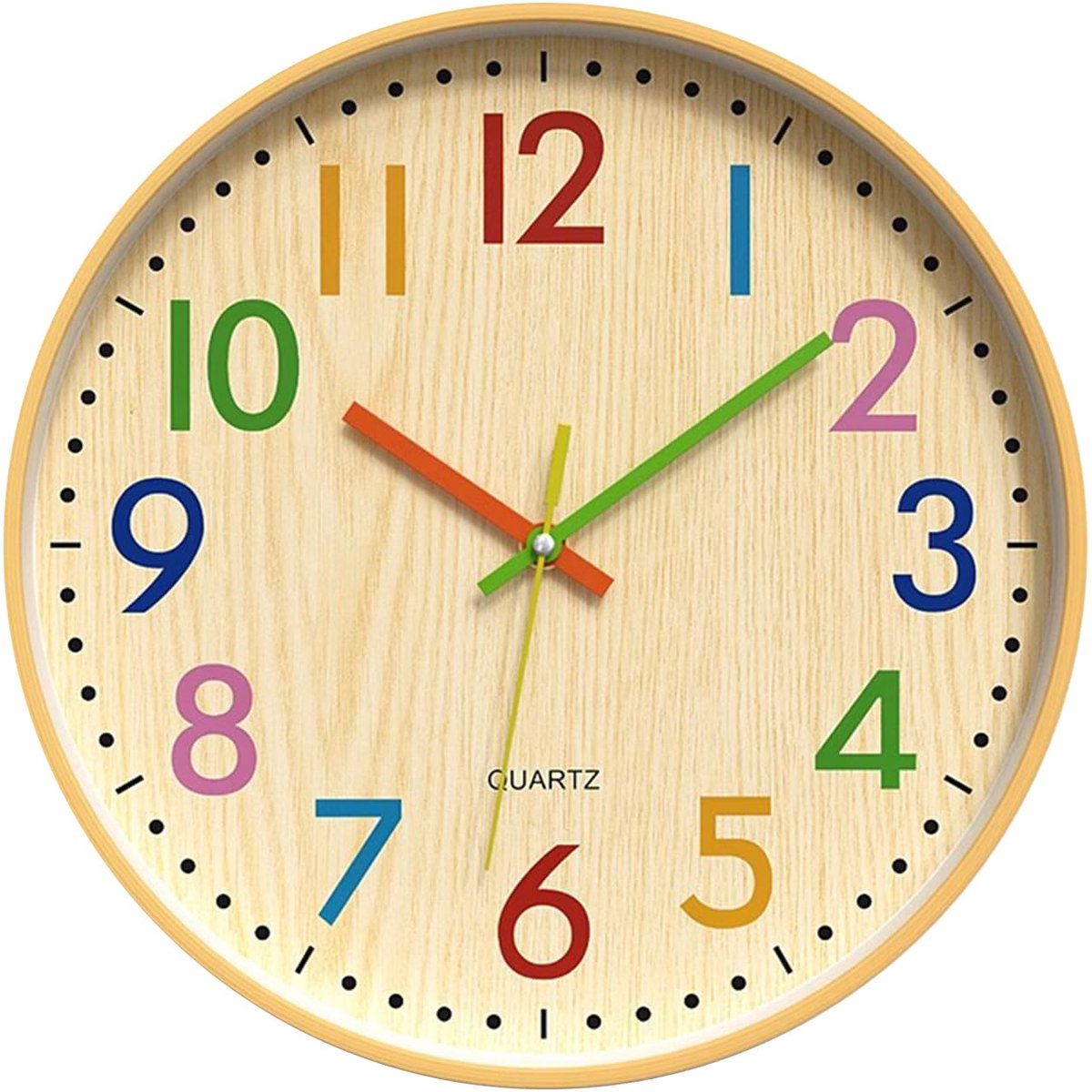 Wandklok Met Kleurrijke Cijfers En Een Geruisloos Uurwerk; Geschikt Als Educatieve Klok Voor Kinderen En Ideaal Voor Slaapkamers, Studeerkamers, Scholen, Woonkamers, Keukens, Kantoren En Meer.
