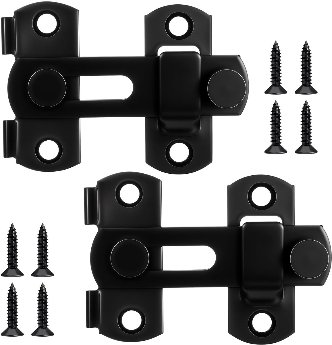Dailygoods- Deurgrendel - Zwart Schuifslot - 2 Stuks - Roestvrij Staal - Voor Deuren/Ramen - Inclusief 8 Schroeven - Veiligheid voor Kleine/Middelgrote Deuren