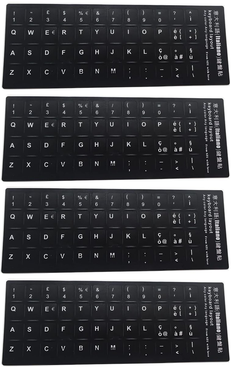 Dailygoods- Toetsenbordstickers Hoogwaardige PVC - Toetsenbordstickers QWERTY - Waterdicht - Robuust - Makkelijk te Plakken - Set van 4 - Toetsenbordlabels