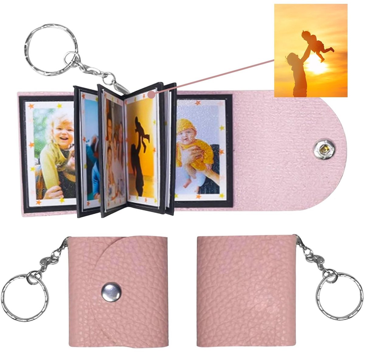 Dailygoods- Sleutelhanger Gepersonaliseerd - Mini Foto Sleutelhanger - Dames Sleutelhanger - Leer Sleutelhanger - Cadeau voor Koppels - Hoogwaardig Aandenken