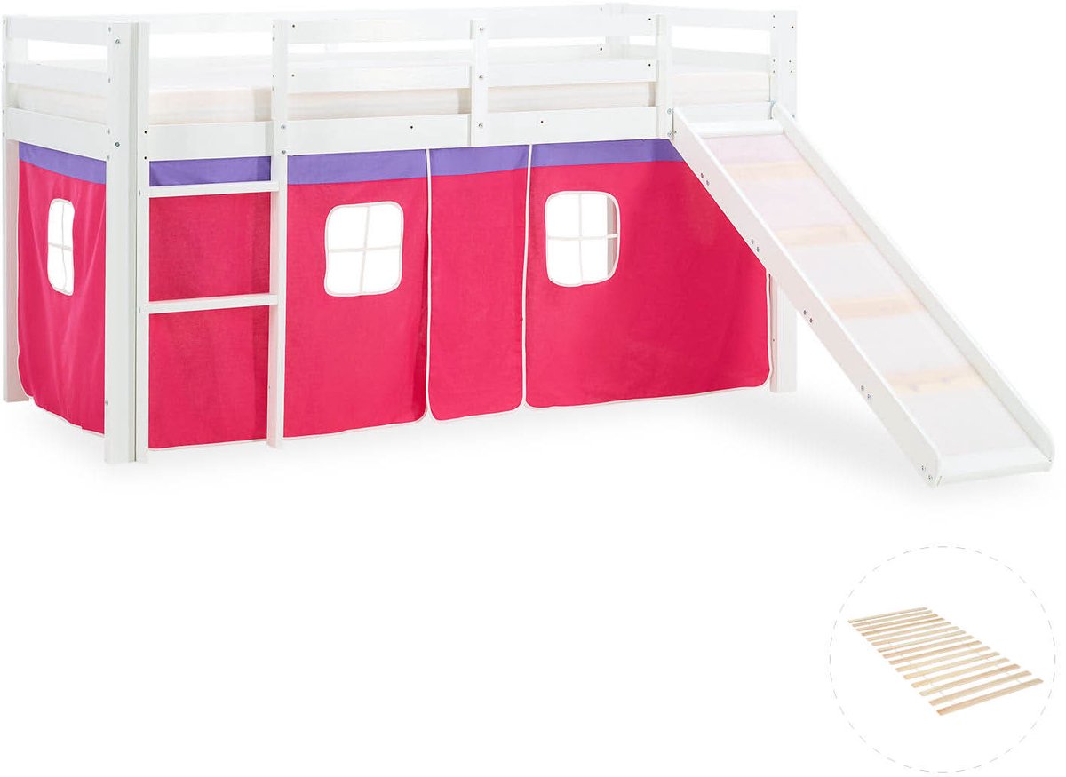 Homestyle4u Hoogslaper - 90x200cm - Roze - met lattenbodem Wit