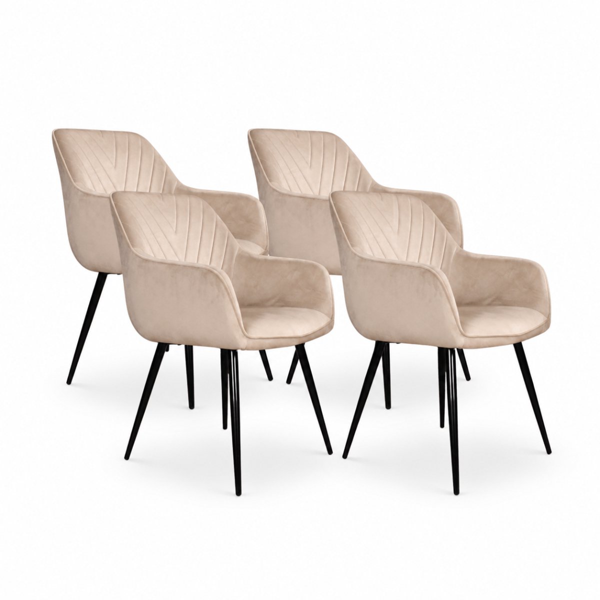 DS4U Gaby eetkamerstoel - Set van 4 - Champagne - Velvet - Armleuningen
