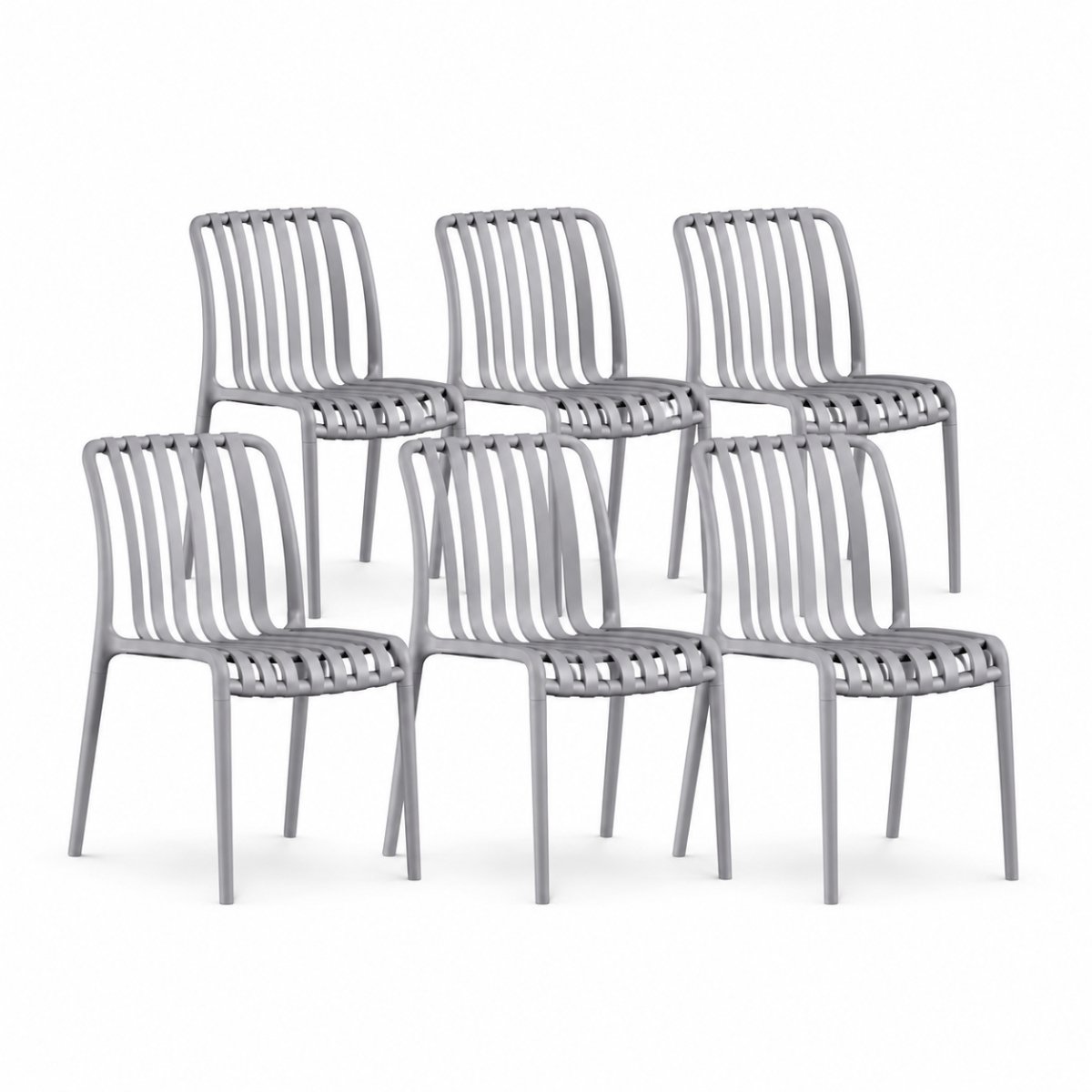 DS4U® - Max tuinstoel - Set van 6 - Grijs - Kunststof - Stapelbaar
