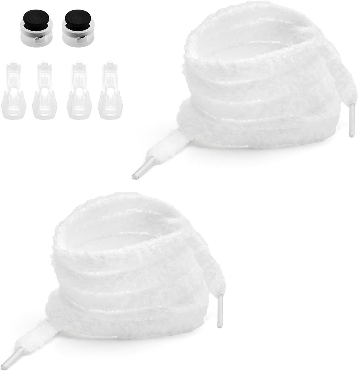 2 Fluffy 120cm Laces - Zachte Pluche Veters voor Sneakers, Hardloopschoenen en Campus Schoenen (Wit)