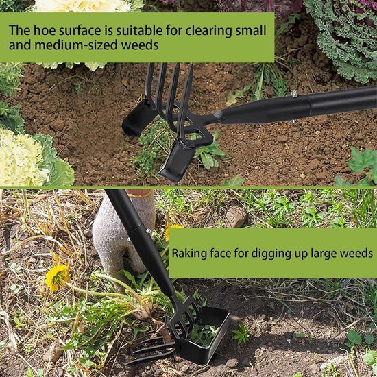 Tuinhark - Hark Tuin - Bodem Losmaken - Verstelbare Handgreep - 52 x 19 x 16 cm - Roestvrij Staal — afbeelding 3