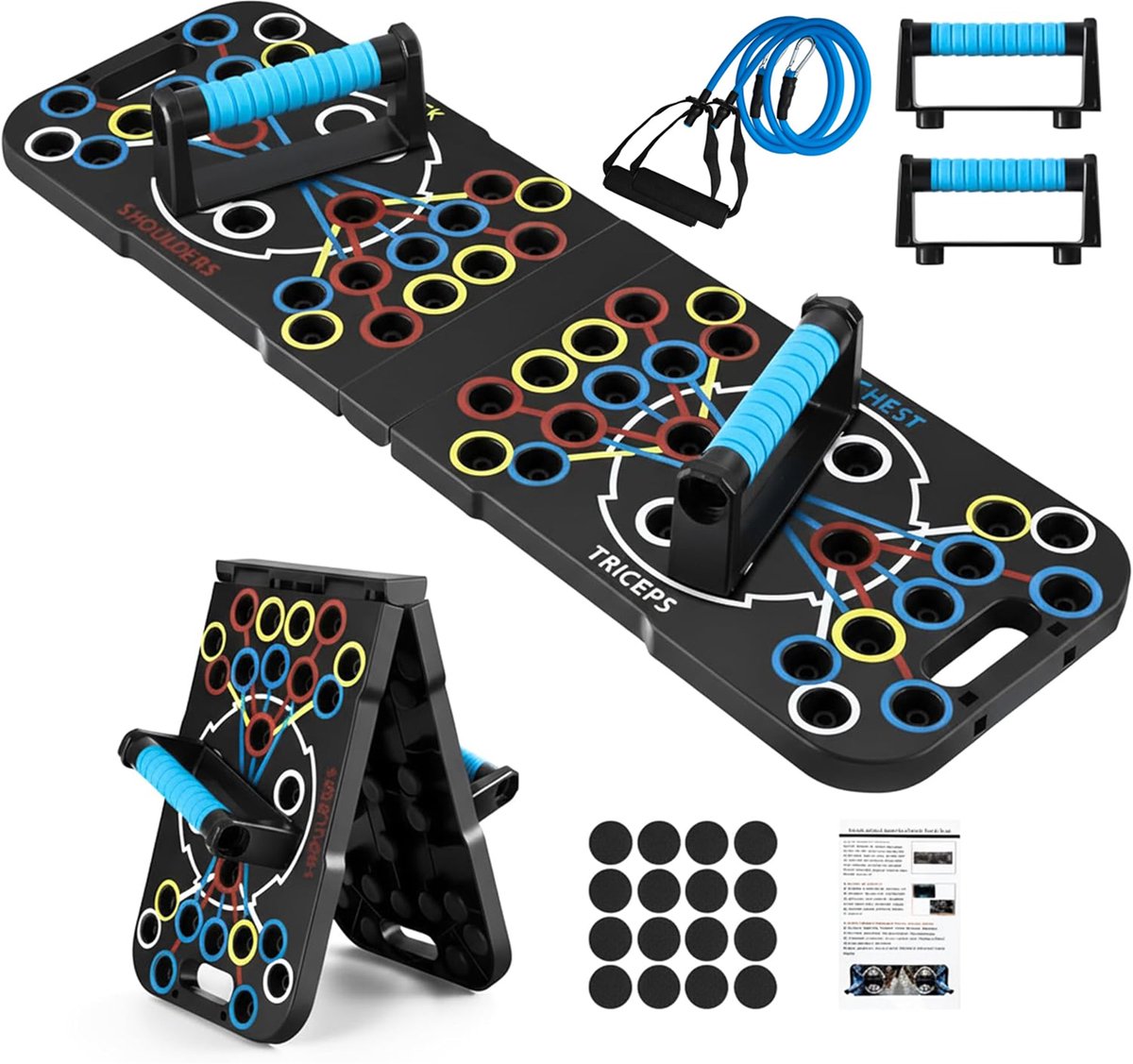 Push Up Board - Opvouwbare Multifunctionele Rack Push-up Stand - Opvouwbaar trainingssysteem voor fitnessrek 27-in-1 - met weerstandsbanden en gewatteerde handgrepen - voor thuisfitness inclusief trainingshandleiding
