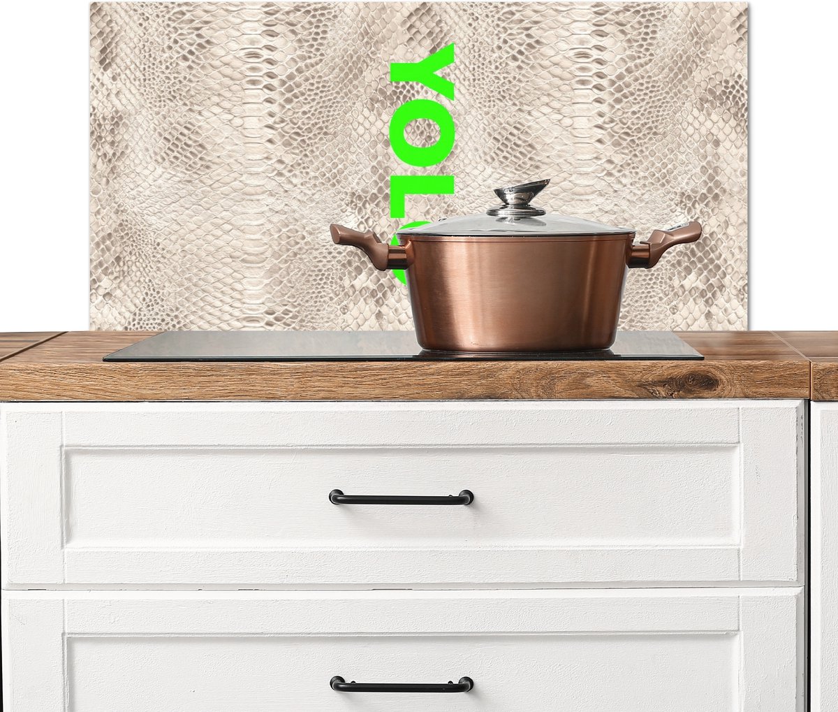 KitchenYeah Spatscherm keuken 90x45 cm Kookplaat achterwand YOLO Groen Neon Slangenprnt Muurbeschermer Spatwand fornuis Hoogwaardig aluminium