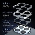 Vue éclatée de la protection de caméra pour coque de téléphone, avec anneau tampon de 0,5 mm et panneau arrière en PC de 1,5 mm.