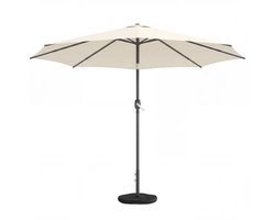 Premium Parasol - intrekbare Tuinparasol met Draaihendel, Zandzak & Kruisvoet - Stokparasol - Ø300 cm - Strandparasol - Terrasparasol - Balkonparasol - Kantelbaar & Verstelbaar - UV-Bestendig - Strand, Balkon, Terras & Tuin - Crèmewit