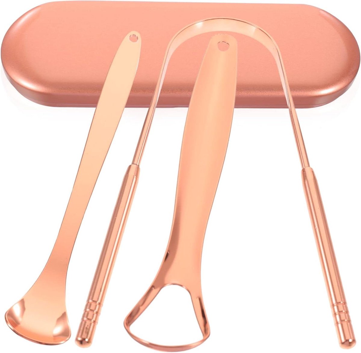 Tongreiniger Set - Dubbelzijdige Schraper - Frisse Adem - Roestvrij Staal - 13 cm - Goud