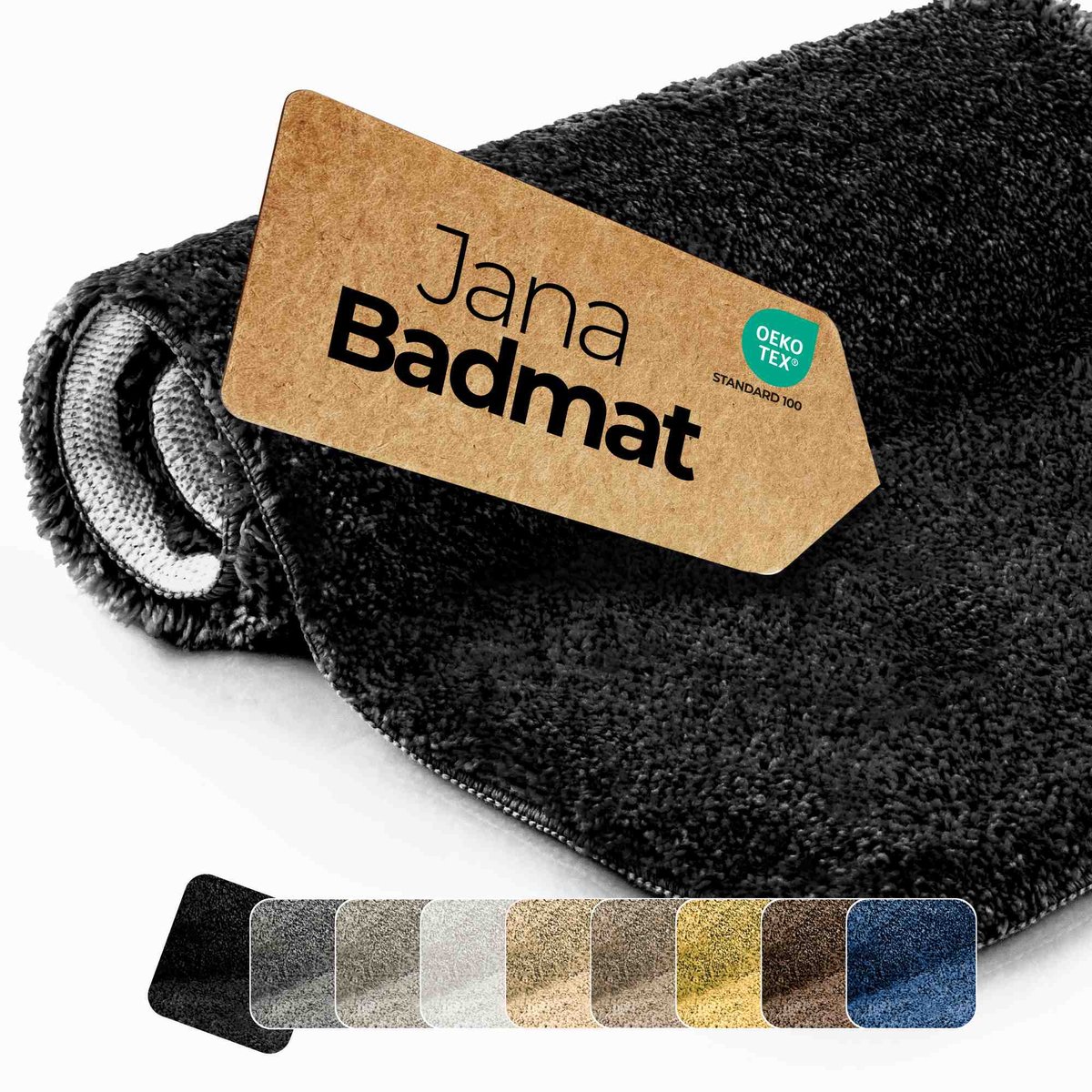 etérea Jana antislip badmat Zwart 50x80 cm shaggy hoogpolig