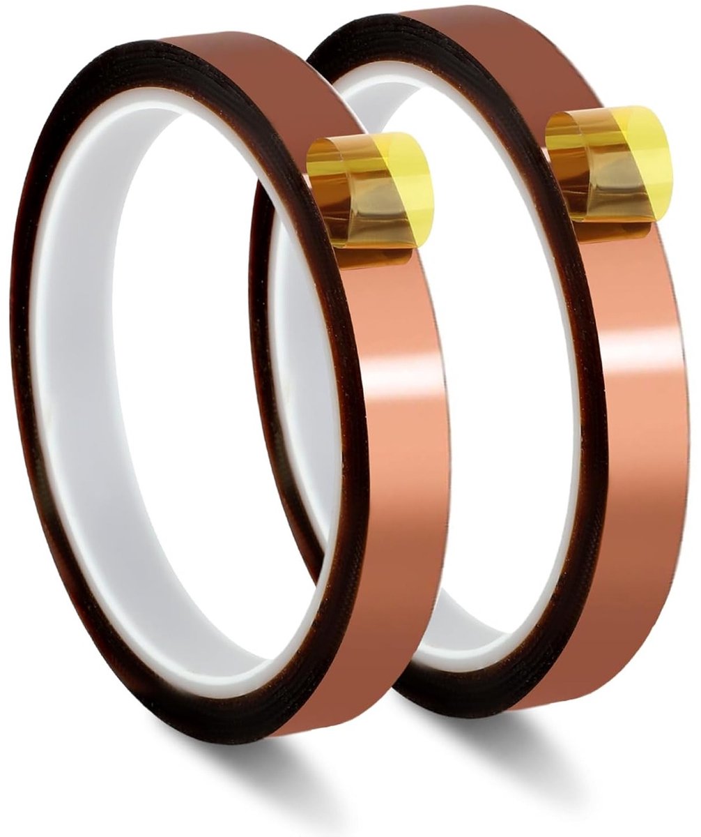 2 Rollen Hittebestendige Lijmtape voor Elektriciens - Sublimatie Polyimide Film voor Elektronica, Soldeerwerk, 12mm x 33m
