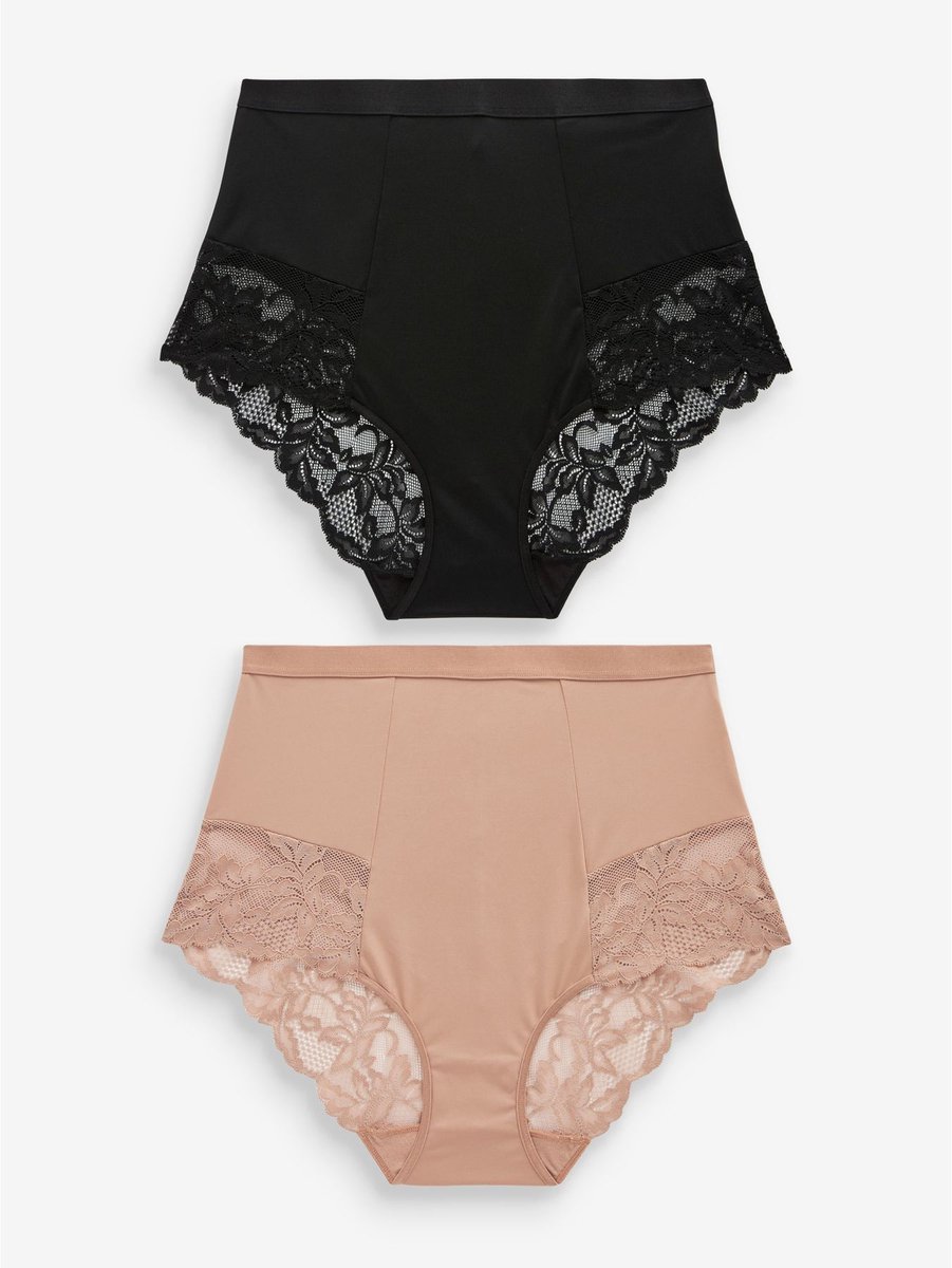 Next Dames - Set van 2 buikcorrigerende, licht vormgevende Brazilian-slipjes met hoge taille - Zwart Black/Praline Nude
