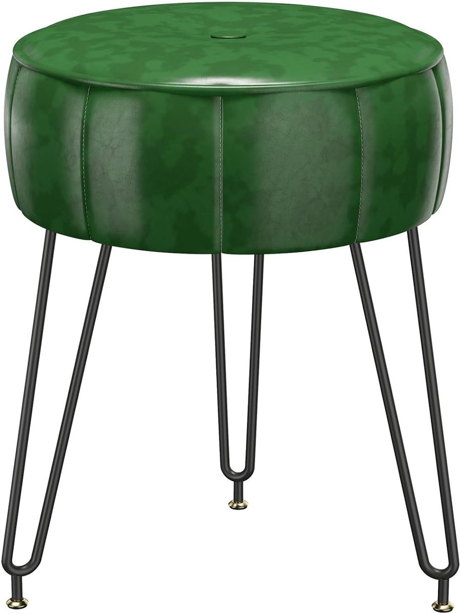 Moderne Make-up Stoel met Rond Faux Leer Zitting, Multifunctionele Kruk voor Slaapkamer en Woonkamer, 32 x 32 x 44 cm, Groene Kleur