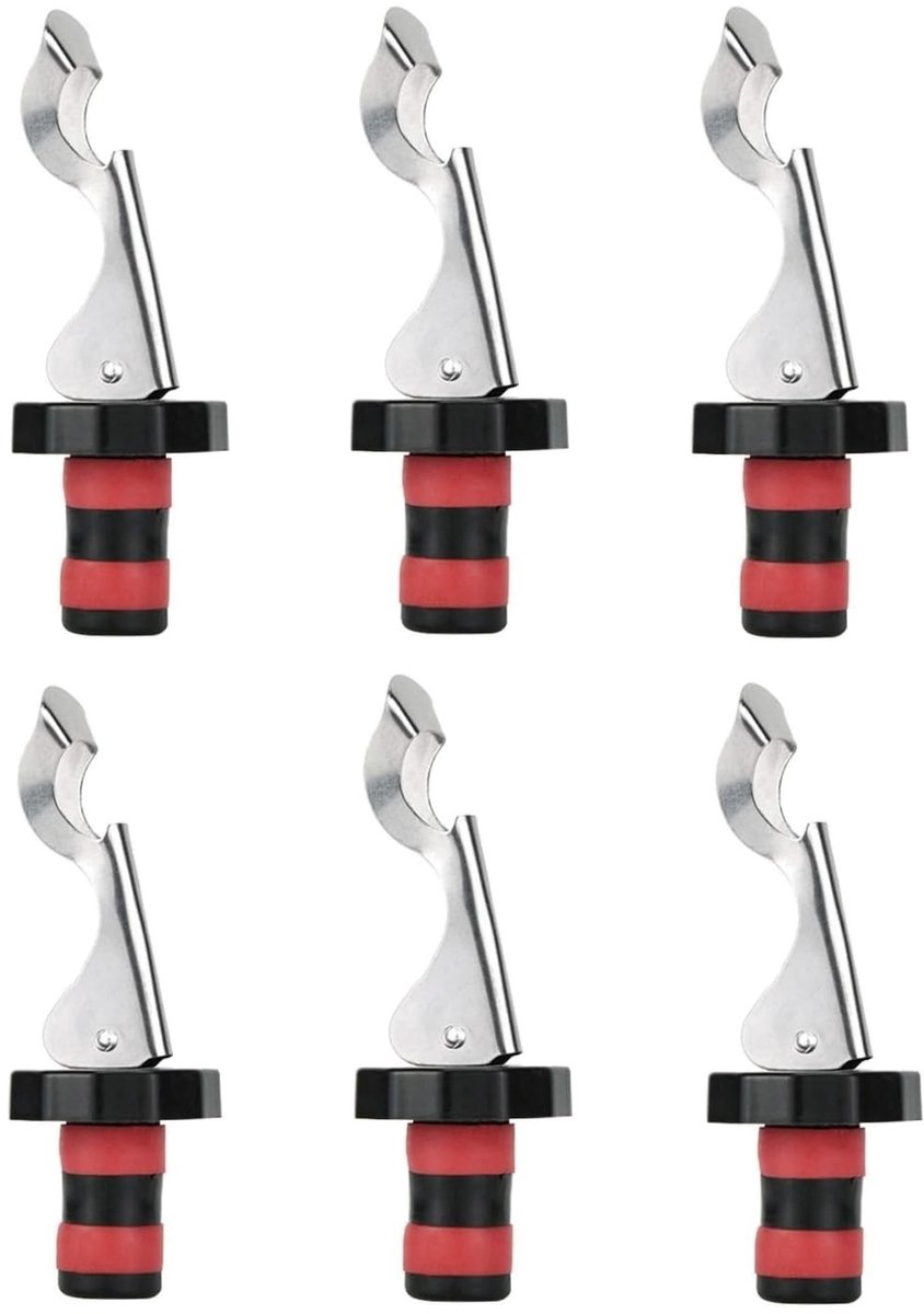 Dailygoods- Wijnflesstopper Herbruikbaar - 6 x Roestvrij Staal - Bierflesopener - Siliconen Afdichtingen - Antislip Handgreep - Voor Wijn/Prosecco - Flesstopper