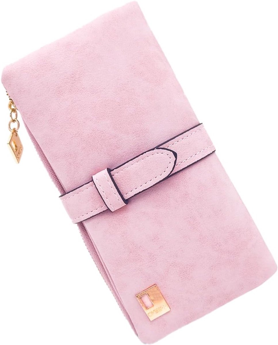 Dames Lange PU Leren Portemonnee met Rits - Ruime Bifold Tas voor Werk en Reizen, Roze, Stijlvol en Praktisch