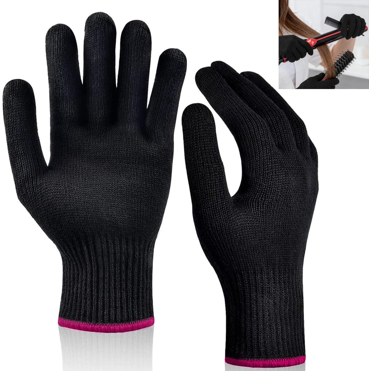 Professionele hittebestendige handschoenen voor het stylen van haar, bescherming tegen hitte, rekbare en comfortabele pasvorm, ideaal voor krultangen en föhnen, anti-permanent (roze rood)
