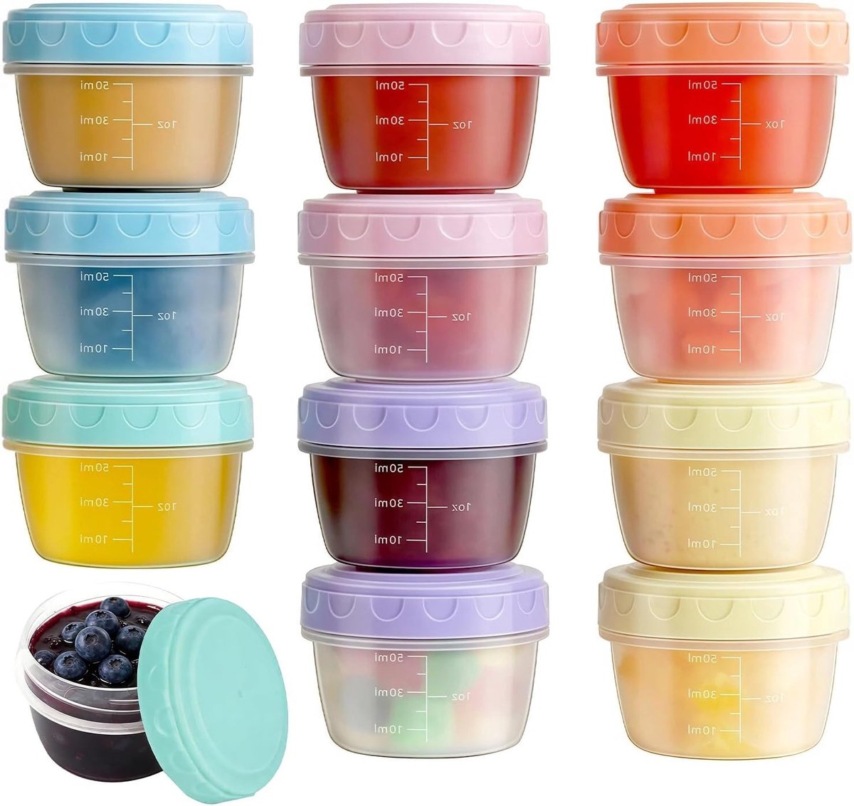 Set van 12 Kleine Vriezerdozen met Deksel, 60 ml, Lekvrije Opbergcontainers, Herbruikbare en Stapelbare Vershouddozen, BPA-vrij en Ideaal voor Voedselopslag
