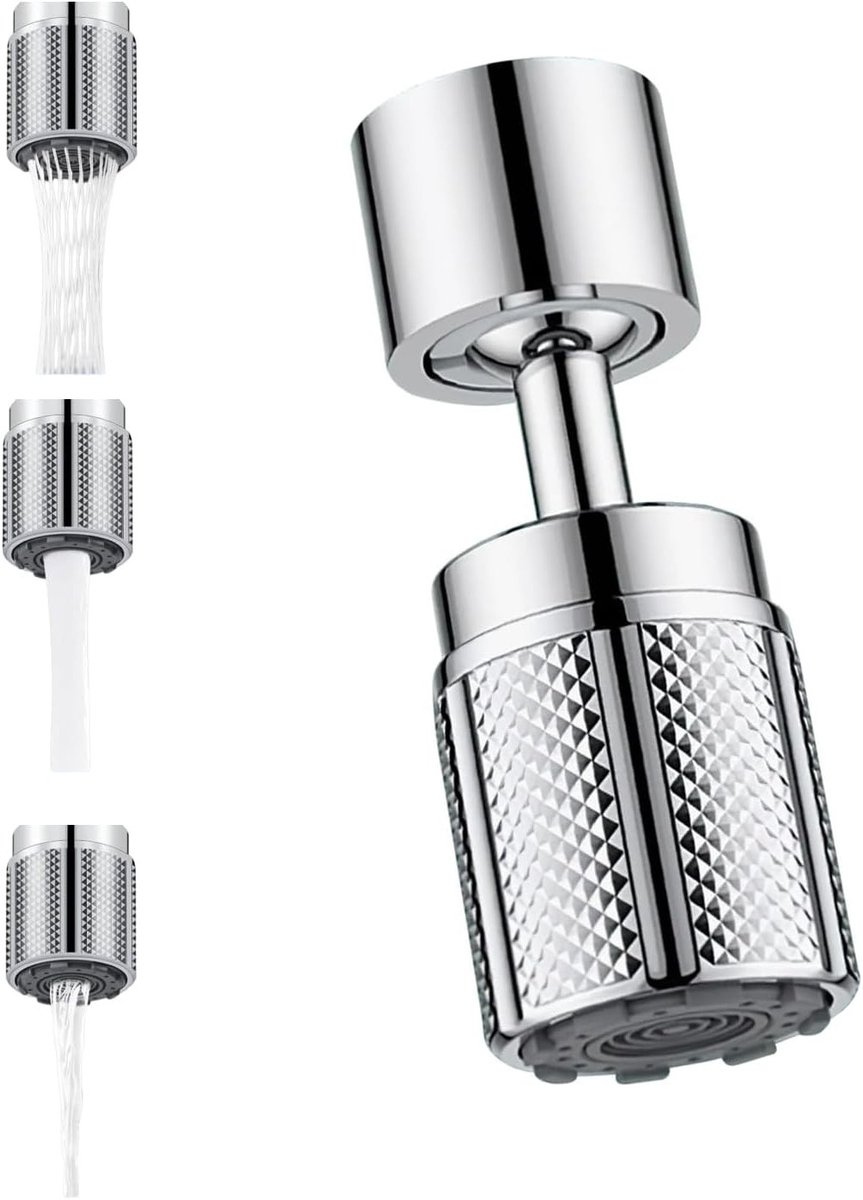 Rotatiebevestiging met 3 sproeifuncties, waterbesparing voor kraan, douche en keuken, 20 mm en 22 mm aansluiting
