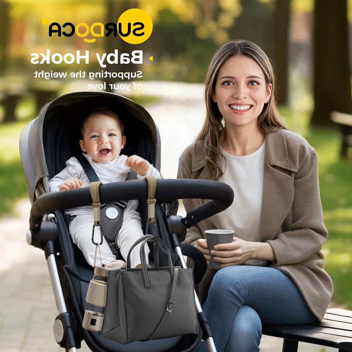 Handige Buggy Clips voor Kinderwagens - Stevige Bevestiging, Bruin, 22 x 3.3 cm, Accessoire voor Ouders