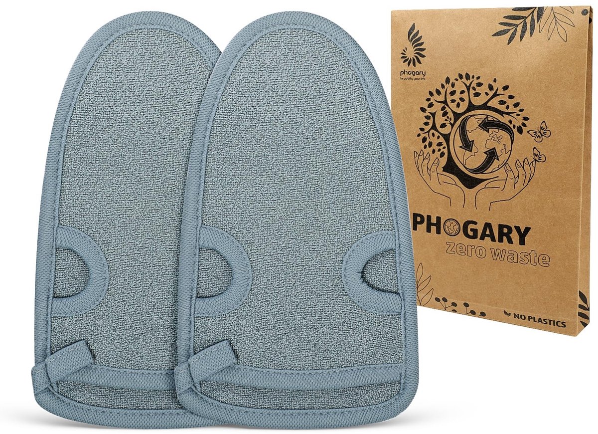 ONF3 - Exfoliërende Handschoenen - Lichaamsscrub - Effectieve Peeling - Grijs - Dode Huidverwijdering - Geschikt voor Armen en Benen - 2 Stuks