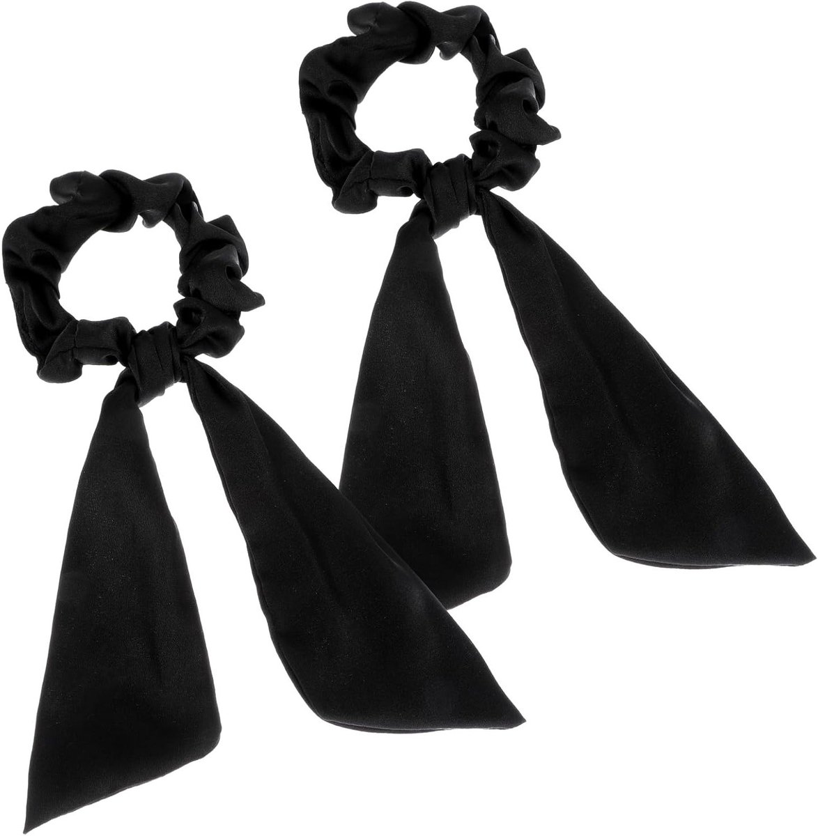 Set van 2 Knotted Bow Satijnen Haar Scrunchies met Staart - Elastische Ponytail Houder voor Vrouwen en Meisjes (Zwart)