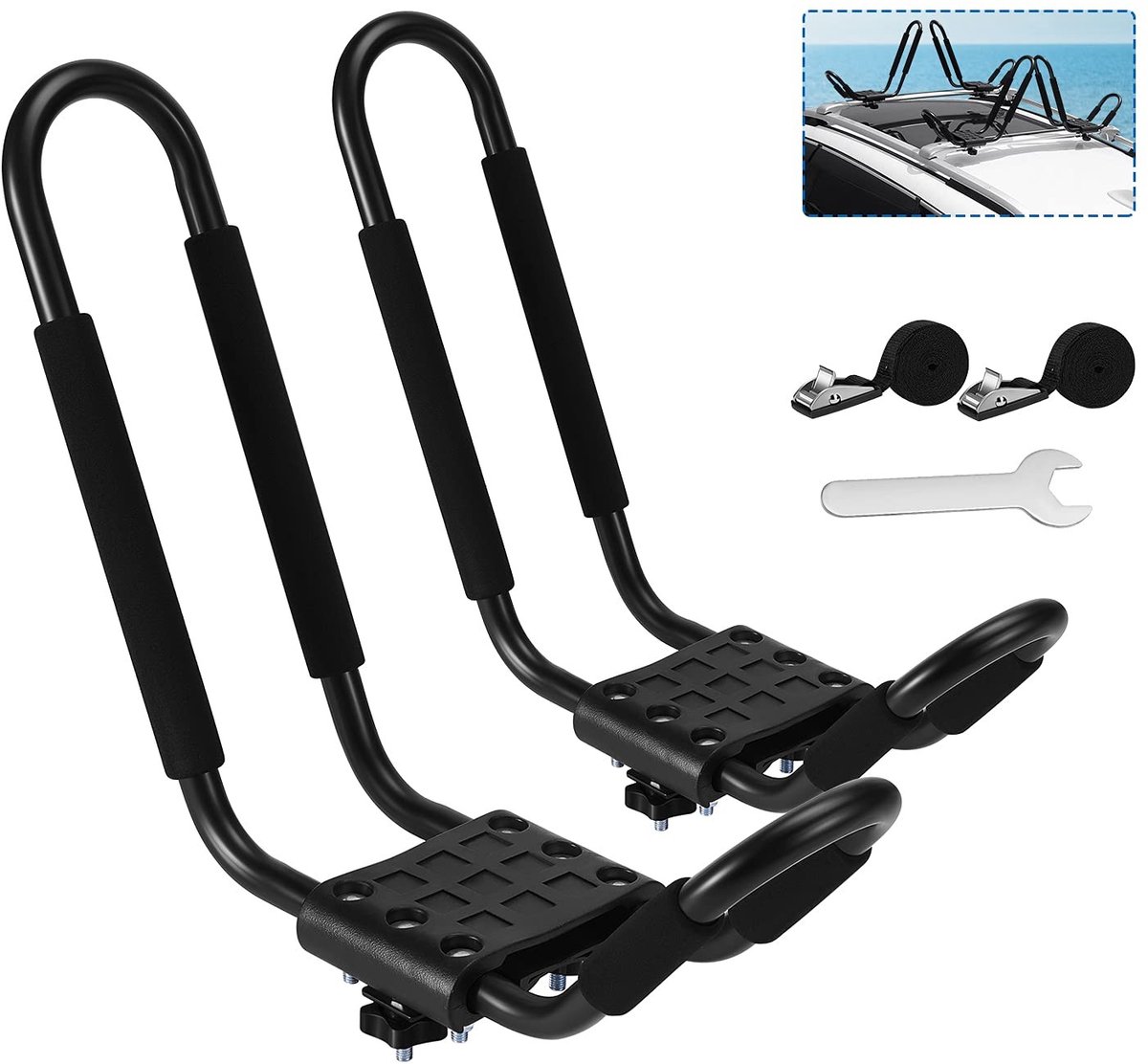 ONF3 - Universele J Bar - Kayak Drager - Sterk en Duurzaam - 1 Paar - Geschikt voor Canoes en Surfboards - 74 kg Draagvermogen - Voor Auto's met...
