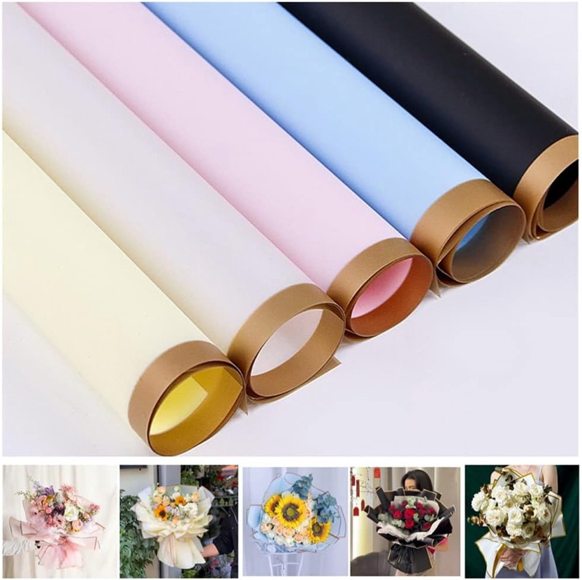 25 Vellen Gekleurd Bloemen Inpakpapier met Gouden Rand, Waterdicht en Geschikt voor DIY Bloemstukken, Perfect voor Verjaardagen en Bruiloften 50x50cm