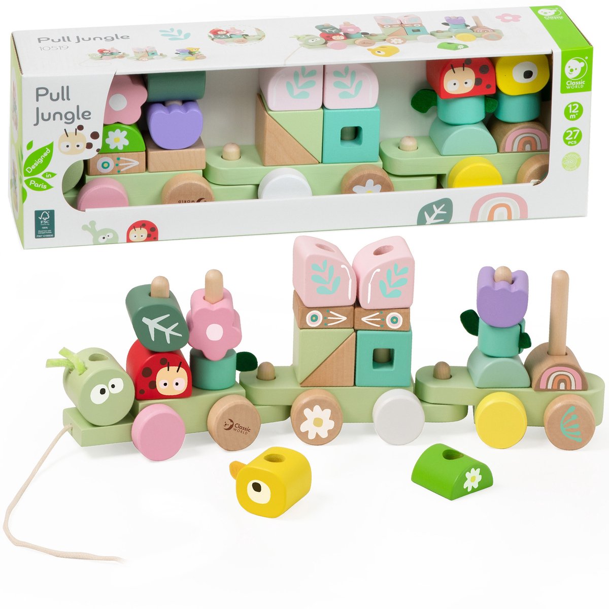 Klassieke wereld Montessori houten rupstreinpuzzel - UNI