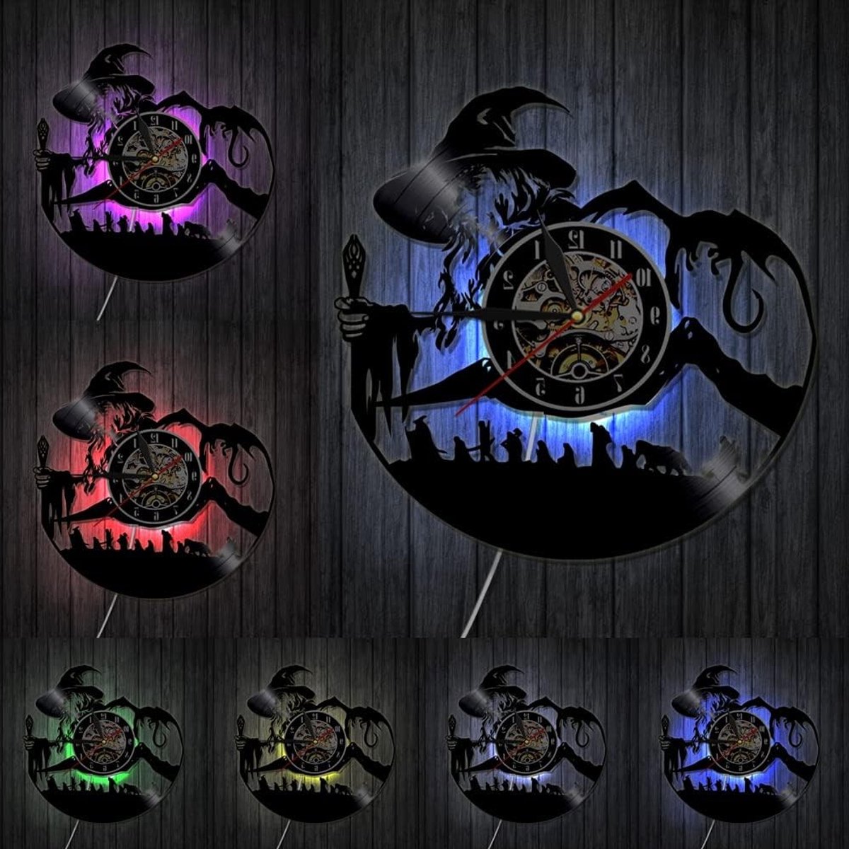 Unieke Vinyl Wandklok met LED Nachtlampfunctie - Perfect Cadeau voor Fans van Fantasy en Films