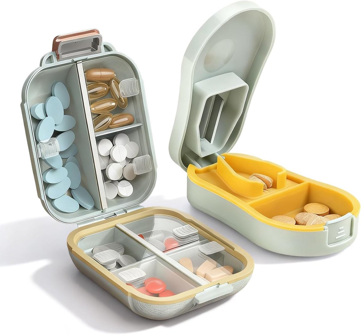 7-daagse Medicijndoos met Pillensnijder en Compacte Reispilbox, BPA-vrije Organiser voor Vitaminen en Supplementen, Ideaal voor Thuis en Op Reis