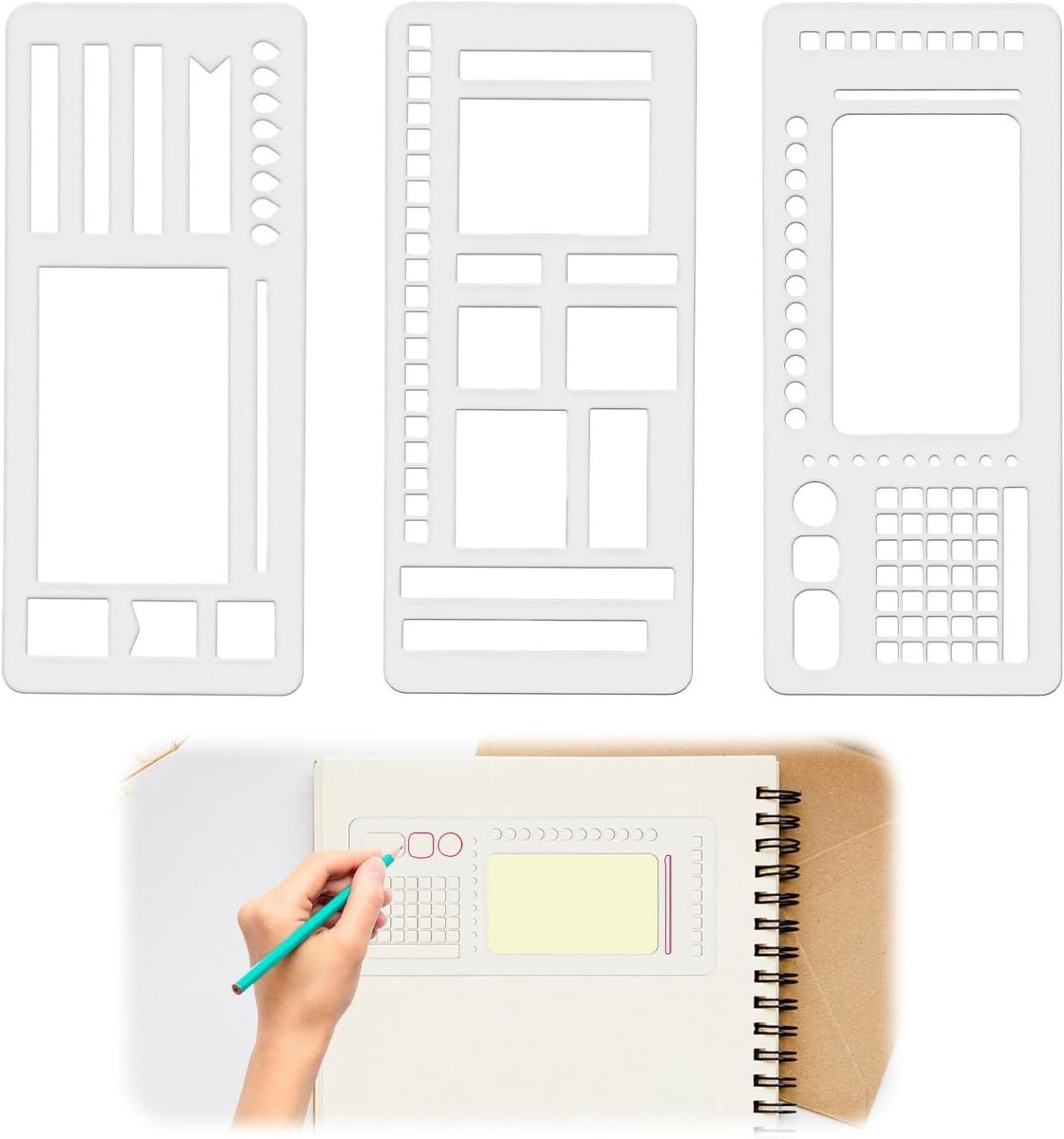 Set van 3 Flexibele Planner Sjablonen, Handgemaakte Templates voor Multifunctioneel Gebruik, Creatieve Teken- en Scrapbooking Tools, Ideaal voor Dagelijkse Planners en Label Maken