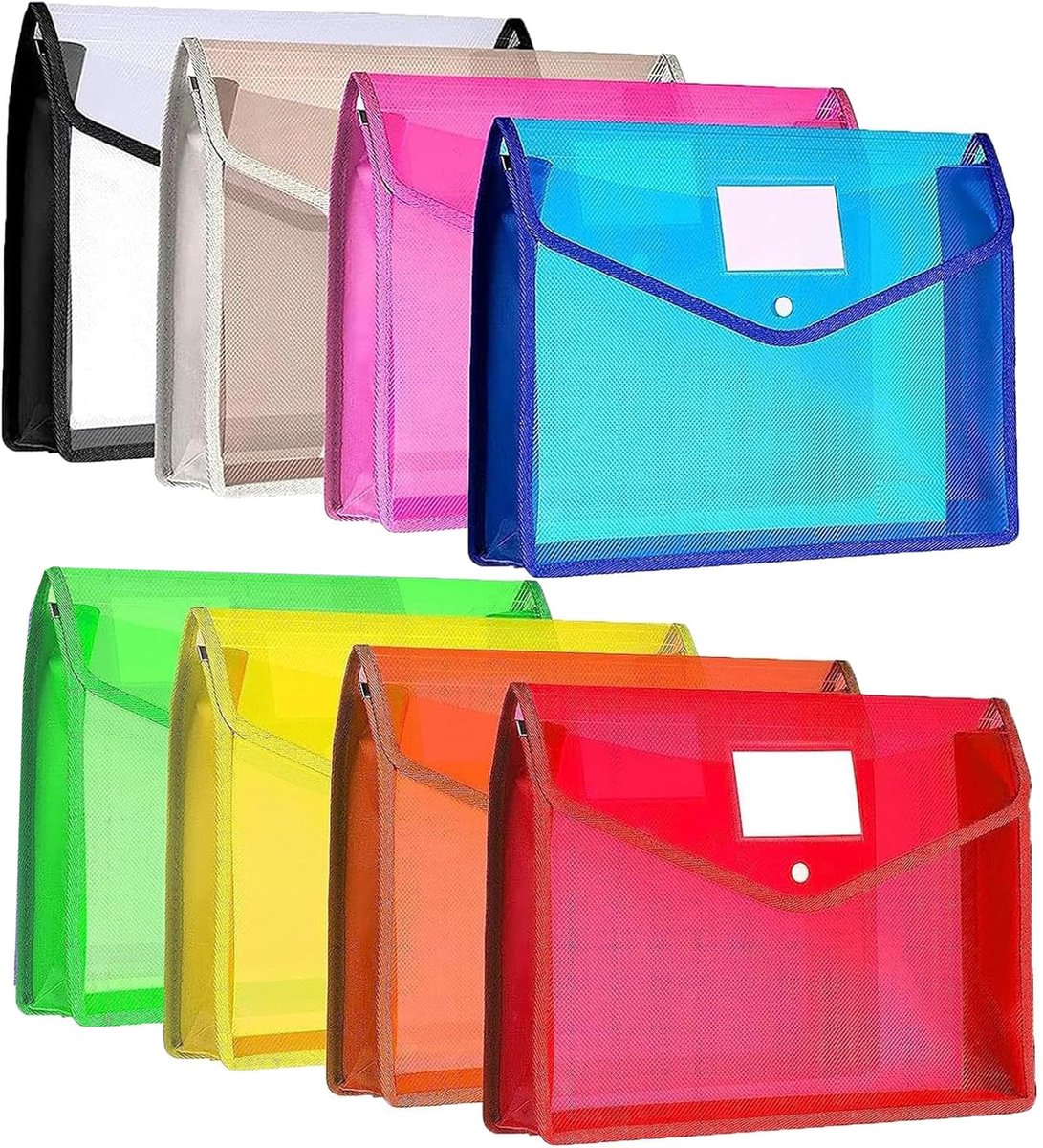 Seb2 - A4 Document Bag - 8 Stuks - Ruime Opbergfolders - Plastic - Kleurvariaties - Documentfolders voor School - A4 formaat