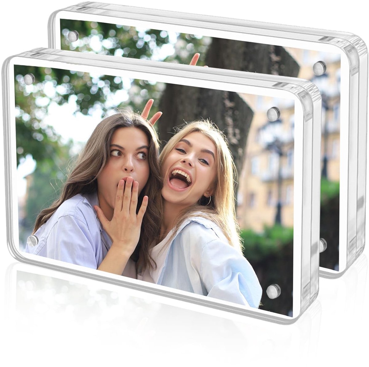 Seb2 - Acrylic Photo Frame - Dubbelzijdige Magnetische Fotolijst - 10 x 15 cm - Transparant - Modern Design - Perfect voor Foto Displays - Desk ...