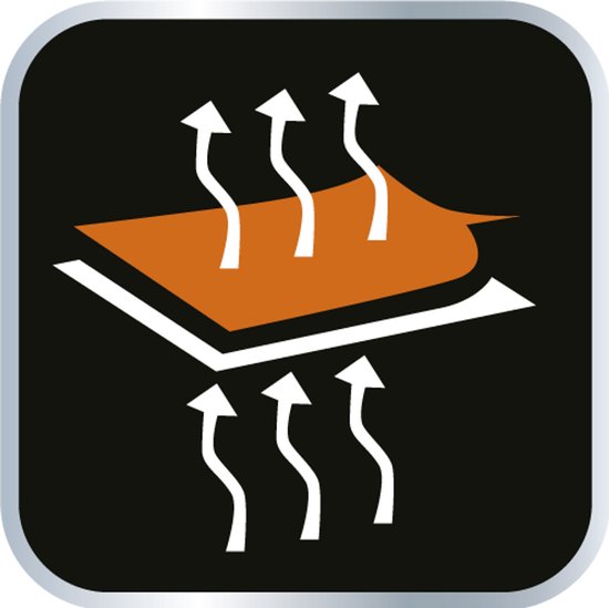 Pictogram van ademend materiaal met pijlen die naar boven wijzen.