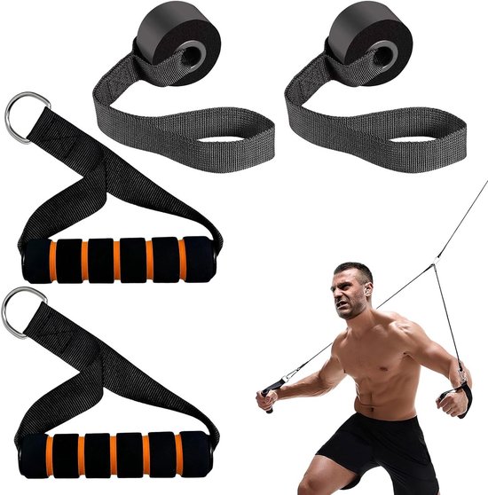 Handgrepen voor fitnessbanden - kabelkabel - fitnesshandgrepen - kabeltrekkoord - met 2 deurankers voor fitnessbanden of weerstandsband - deuranker - robuuste kabelmachine-bevestigingen - fitnessapparatuur - trainingsaccessoires - krachttraining