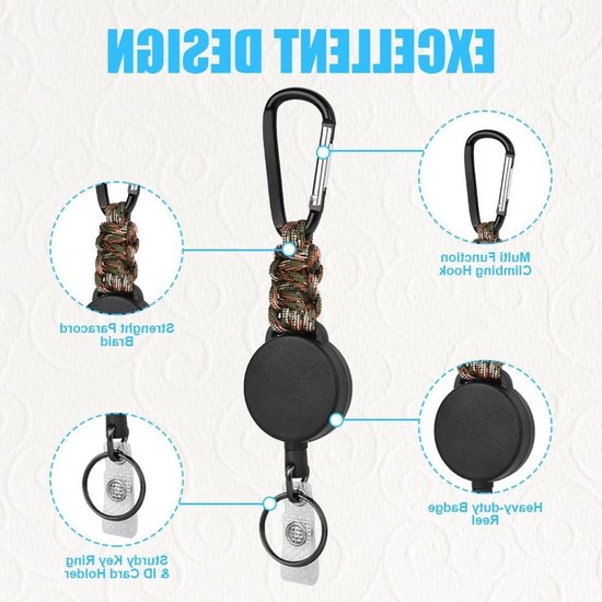 3-delige Uittrekbare Badge Reel met Stevige Carabiner Sleutelhanger, 60 cm Uittrekbaar Stalen Draad ID Kaarthouder en Clip voor Sleutels en Toegangspassen van Merkloos — afbeelding 2