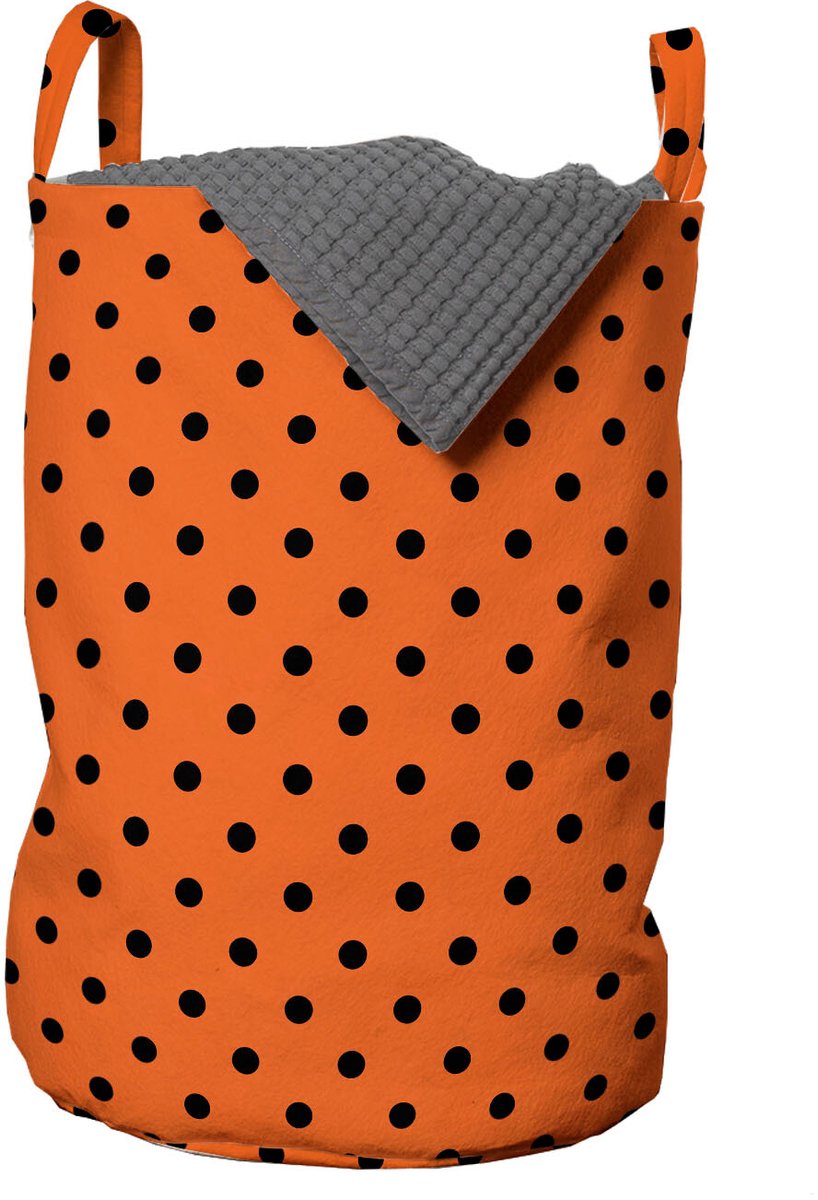 ABAKUHAUS oranje waszak, vintage tegels met polkadotten, wasmand met handvatten, trekkoord voor wasserettes, oranje zwart