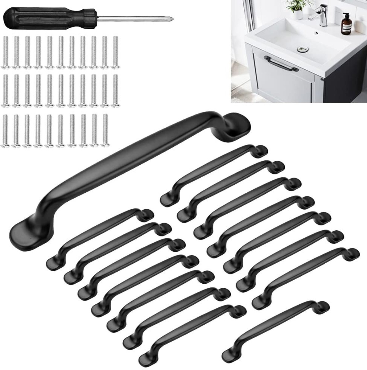 Store_8 - Keukenhandgrepen - Minimalistisch - Aluminium - Zwart - Meubelhendels - 16 Stuks - Geschikt voor Kasten en Deuren