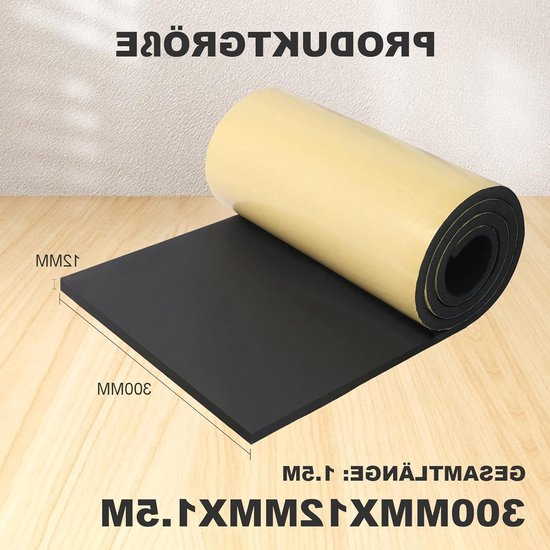 Multifunctionele zelfklevende neopreen isolatiemaat van 300 mm x 12 mm x 1,5 m, geluidsisolatie, schokabsorptie en antislip eigenschappen, zwart van Merkloos — afbeelding 5