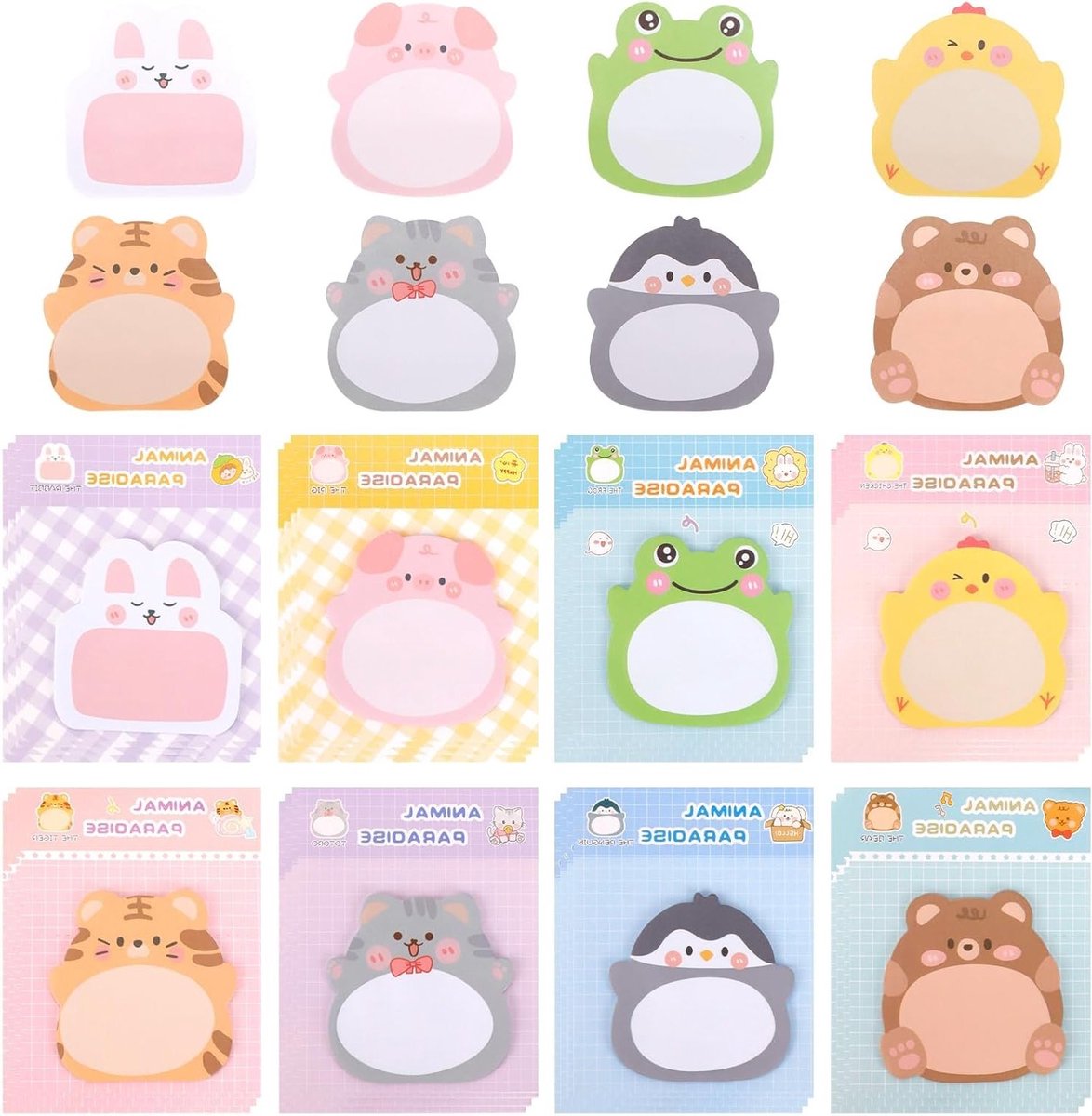 Schattige dierenstickers voor kantoor en school - 24 stuks, notities en memopapier