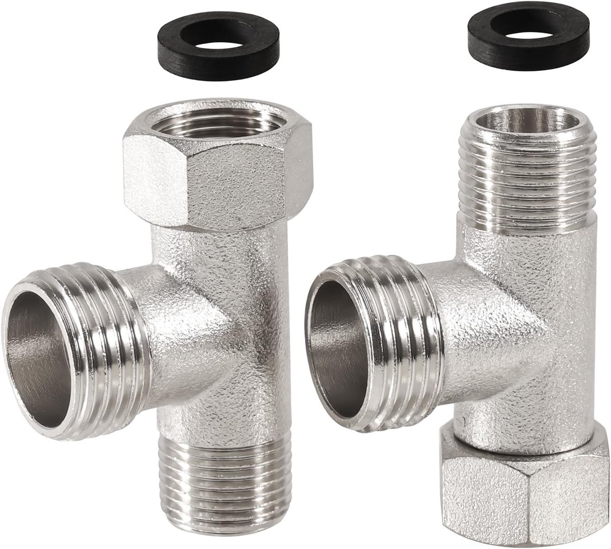 Set van 2 T-stuk verdelers voor hoekkranen 3/8 inch tot 1/2 inch - messing 3-weg kraan, draaibare verbinding voor toilet, sanitair en waterleiding